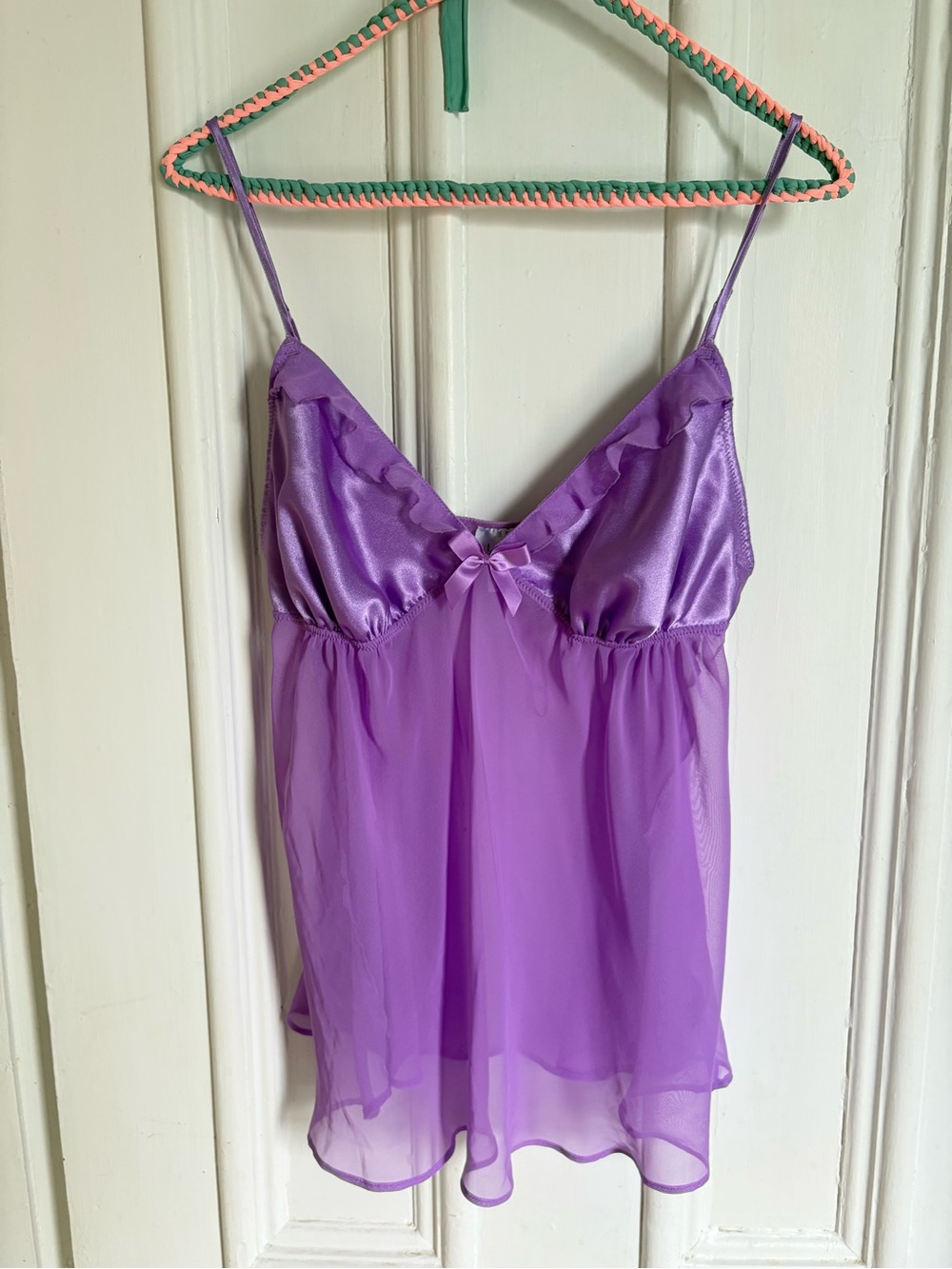 La SENZA Purple Satin-Trim Sheer Babydoll Top